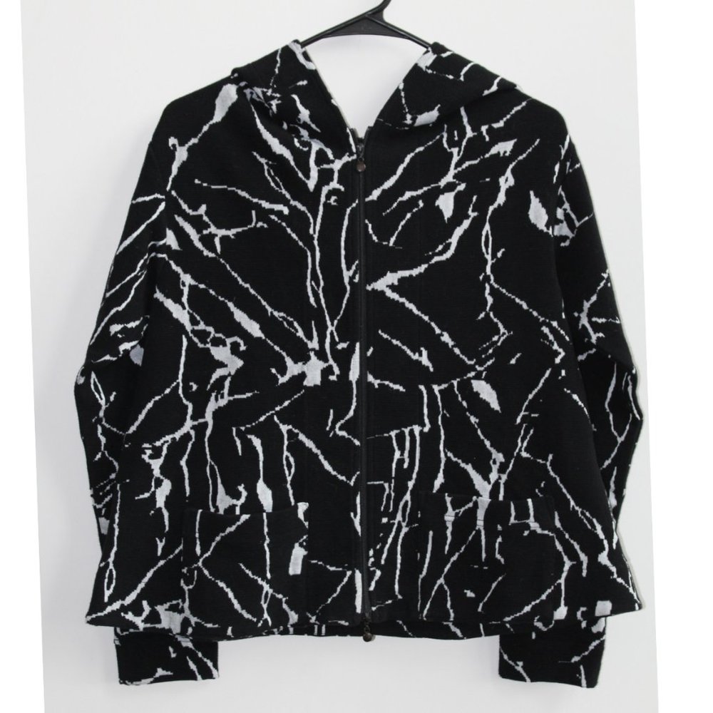 Bitte Kai Rand, Black and White Marble, Heavy Knit Zip-Up Sweater, Size S